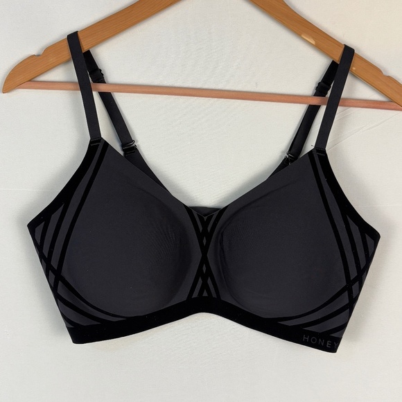NWT HoneyLove Womens Silhouette Wireless Bonded Support Bra Sz L 38 B/C Black - Picture 5 of 12